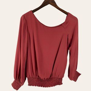 Krisa Rust Red Long Sleeve‎ Smock Waist Top